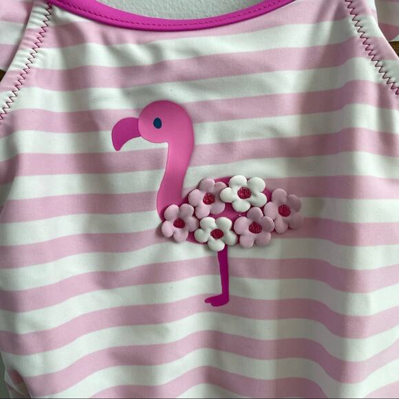 Kilo And Max | Pink & White Striped Flamingo Swimsuit One Piece Ruffle Strap 24M - Picture 5 of 9